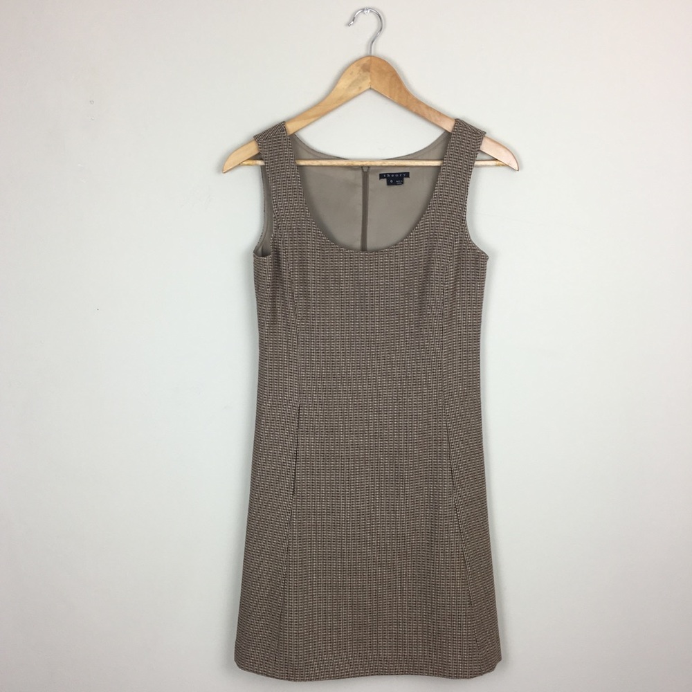 Theory Wool Stretch Shift Dress Tan Brown Jora 0